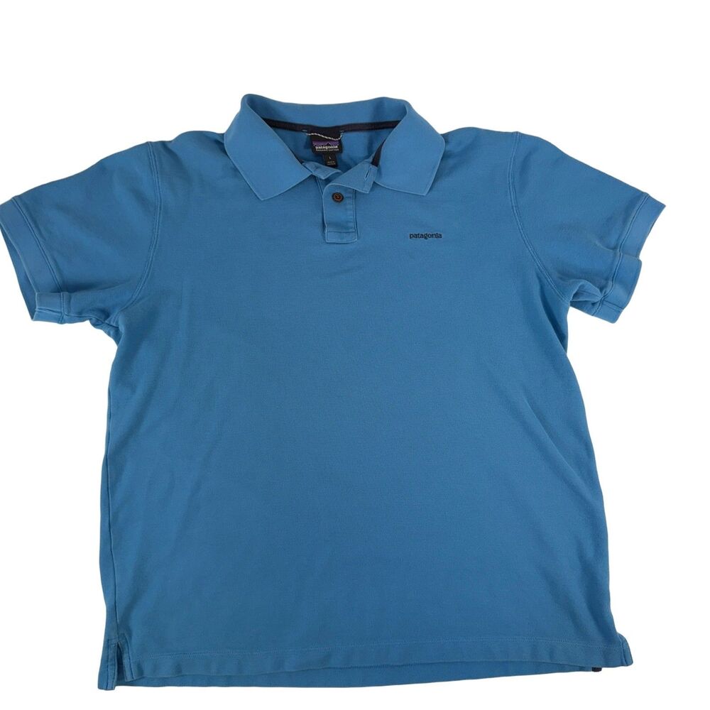 Patagonia Mens L Organic Cotton Pique Polo Shirt Short Sleeve Blue